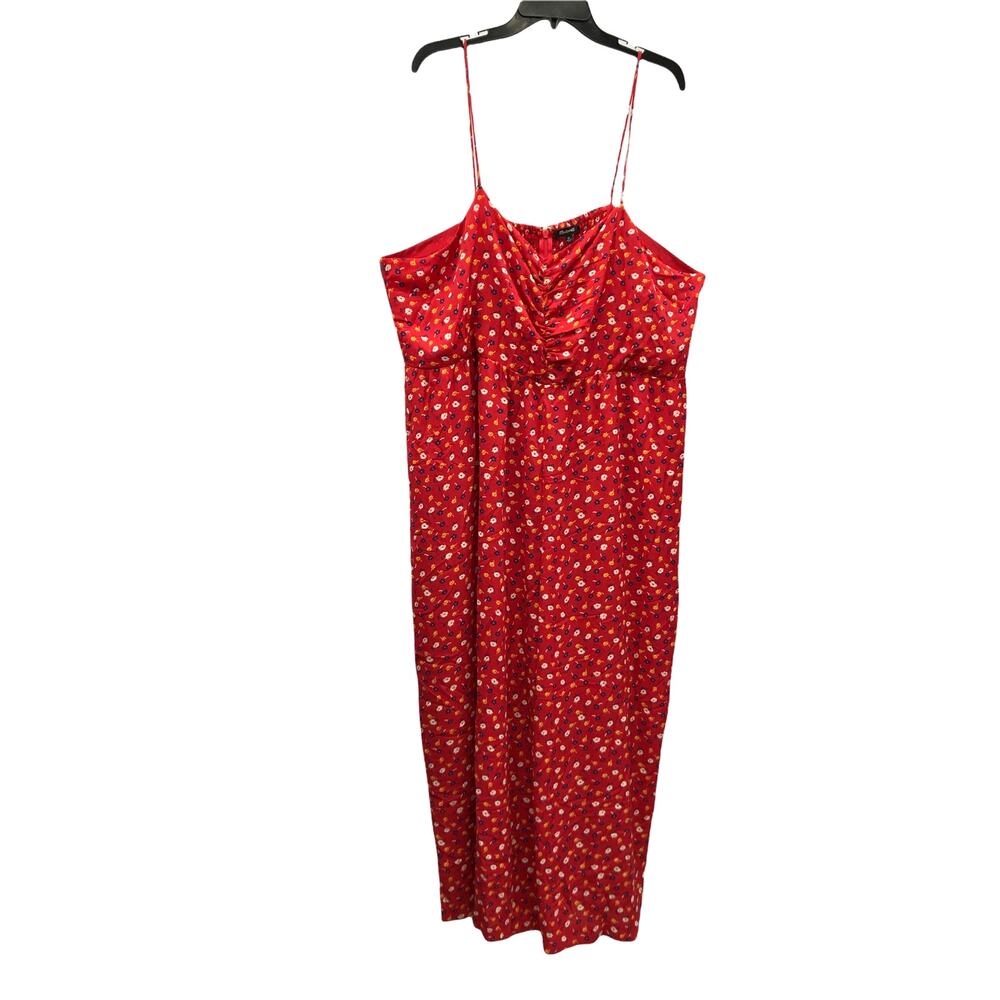 Madewell Prairie Posies Ruched Wide Leg Jumpsuit Women's 24 Red Floral L2400 - Picture 4 of 6